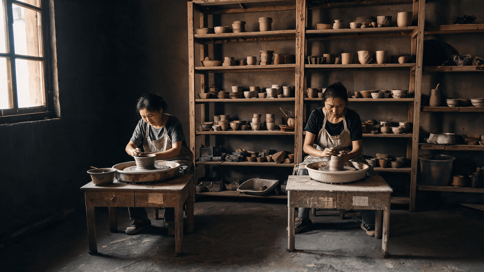 Ceramic makers working inside the Chenlu studio